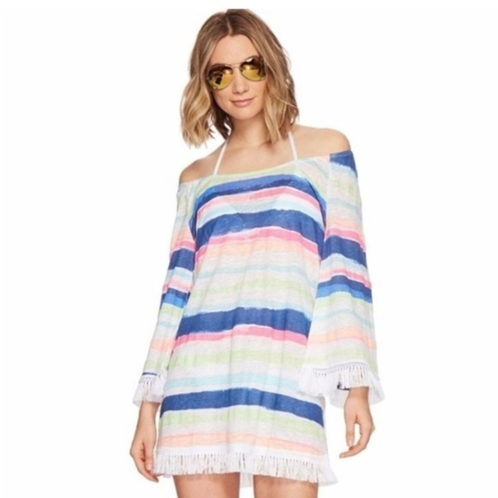 Lilly Pulitzer 100% Linen Getaway Swim Cover-Up‎ Cats Meow Stripe Size L